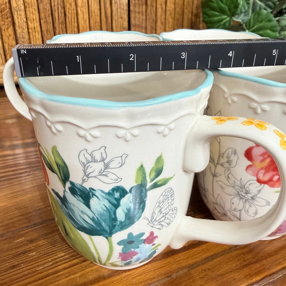 Pioneer Woman Blooming Bouquet Mugs Set of 4 Multicolor Floral Stoneware - Picture 8 of 8